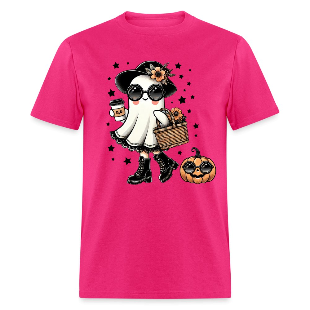 Too Cute Halloween and Autumn Mom Ghost T-Shirt - fuchsia