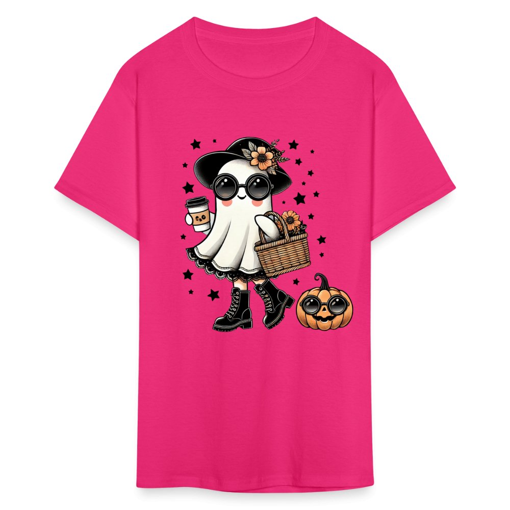 Too Cute Halloween and Autumn Mom Ghost T-Shirt - fuchsia