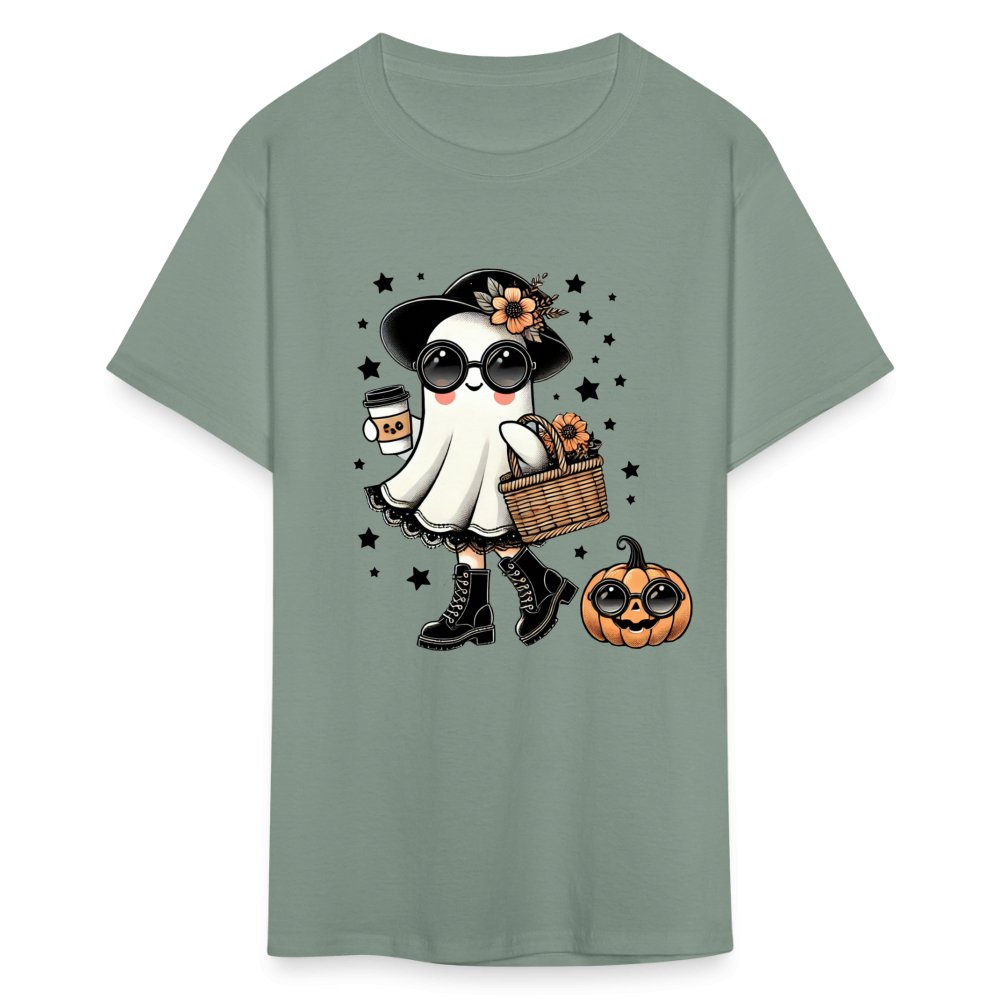 Too Cute Halloween and Autumn Mom Ghost T-Shirt - sage