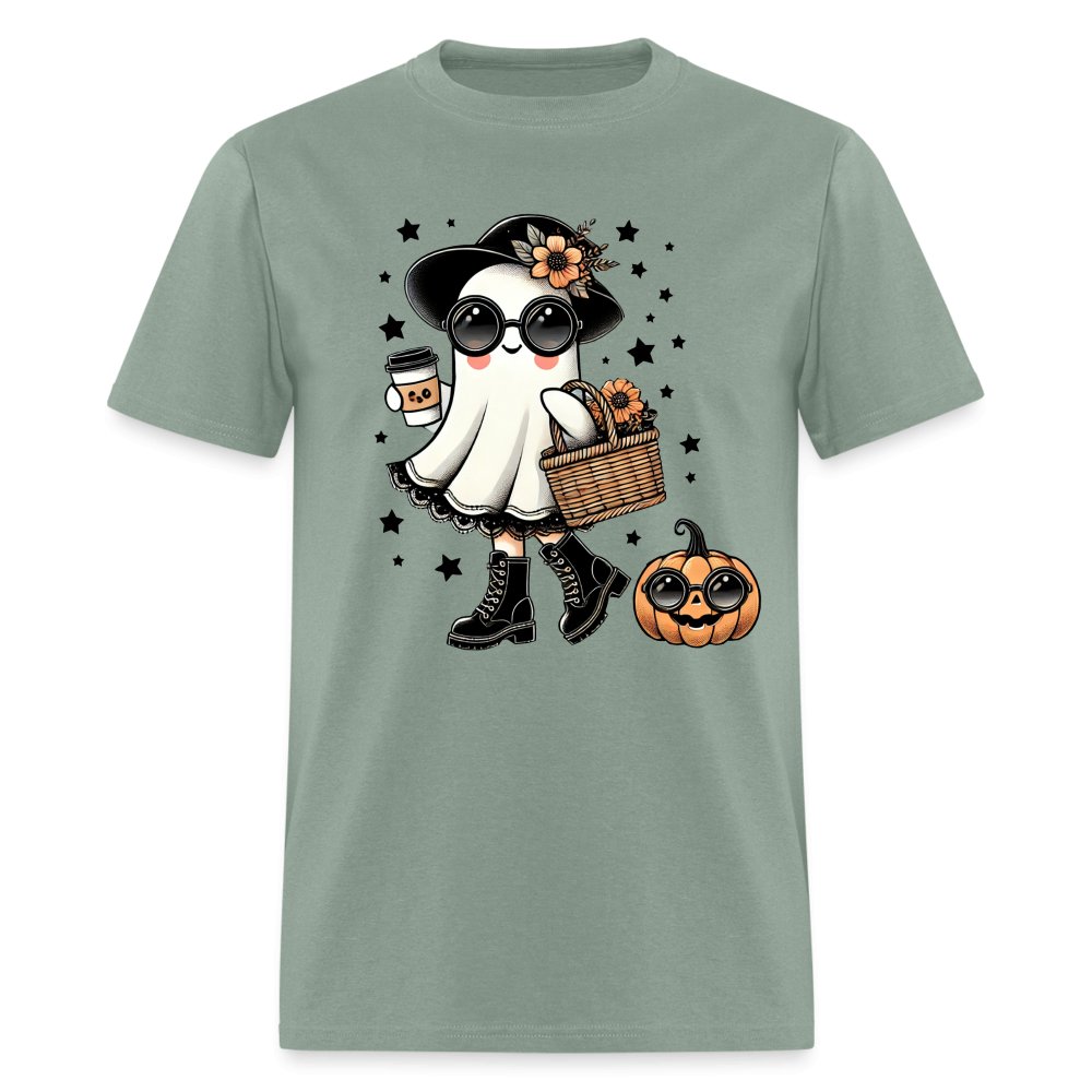 Too Cute Halloween and Autumn Mom Ghost T-Shirt - sage