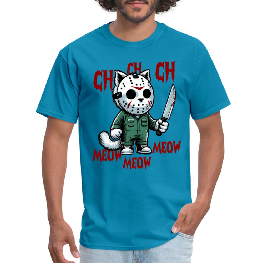 Vintage Movie Halloween Cat T-Shirt - turquoise