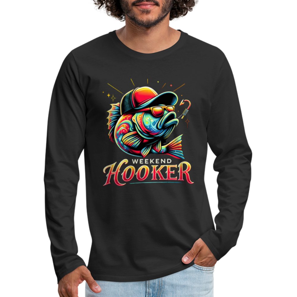 Weekend Hooker Men's Premium Long Sleeve T-Shirt (Fishing) - black