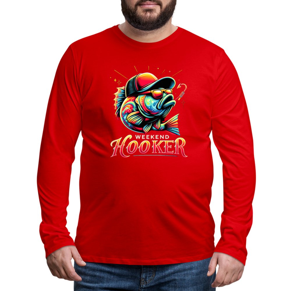 Weekend Hooker Men's Premium Long Sleeve T-Shirt (Fishing) - red