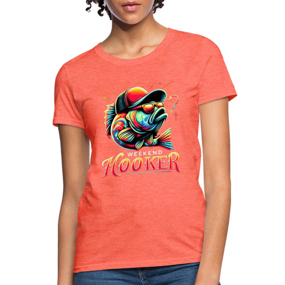 Weekend Hooker Women's Contoured T-Shirt (Fishing) - heather coral