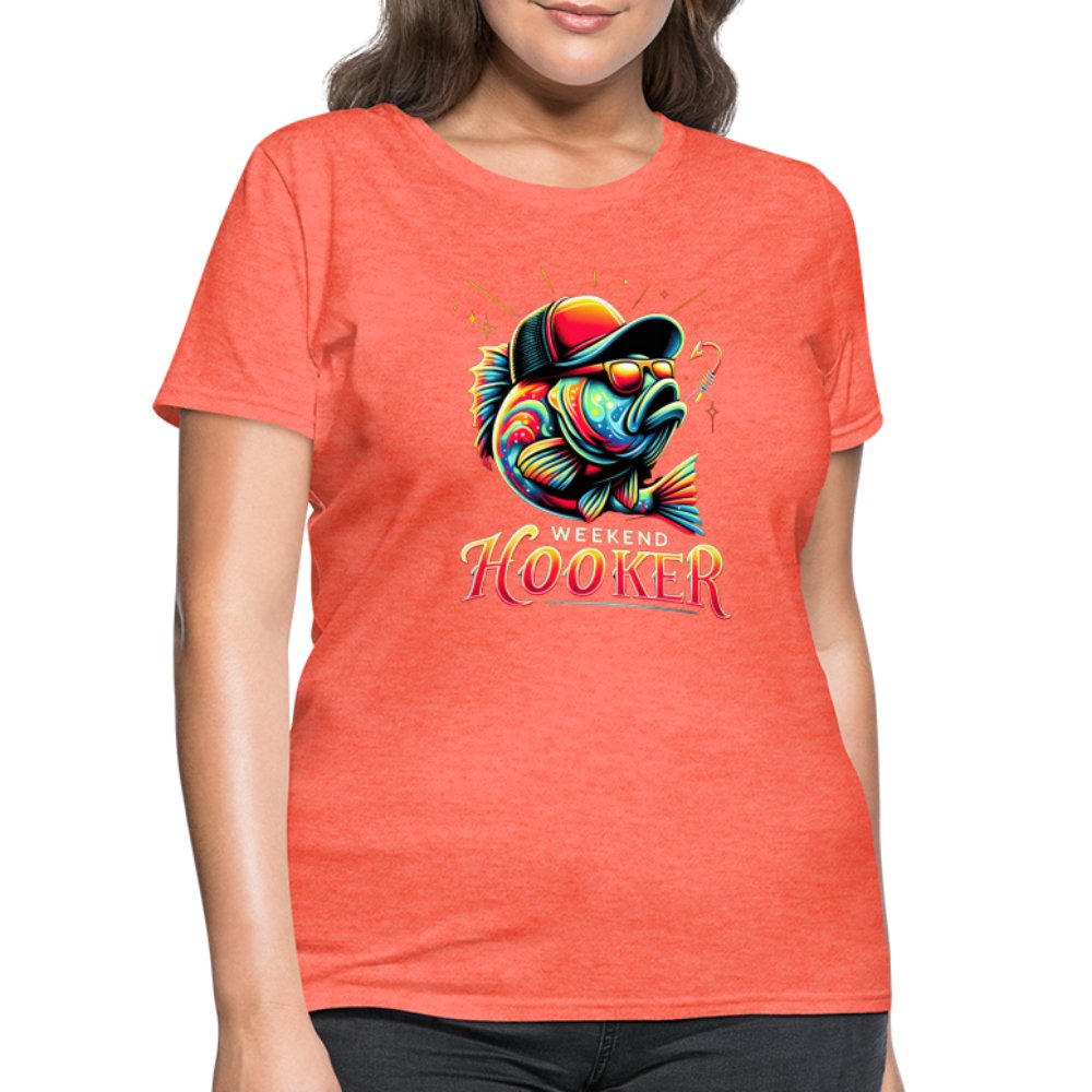 Weekend Hooker Women's Contoured T-Shirt (Fishing) - heather coral