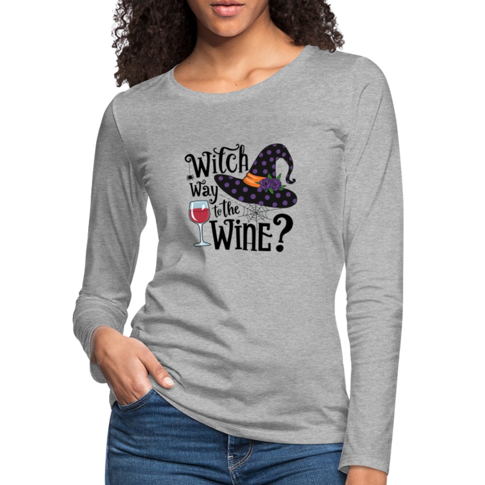 Witch Way To the Wine (Halloween Party Humor) Long Sleeve T-Shirt - heather gray