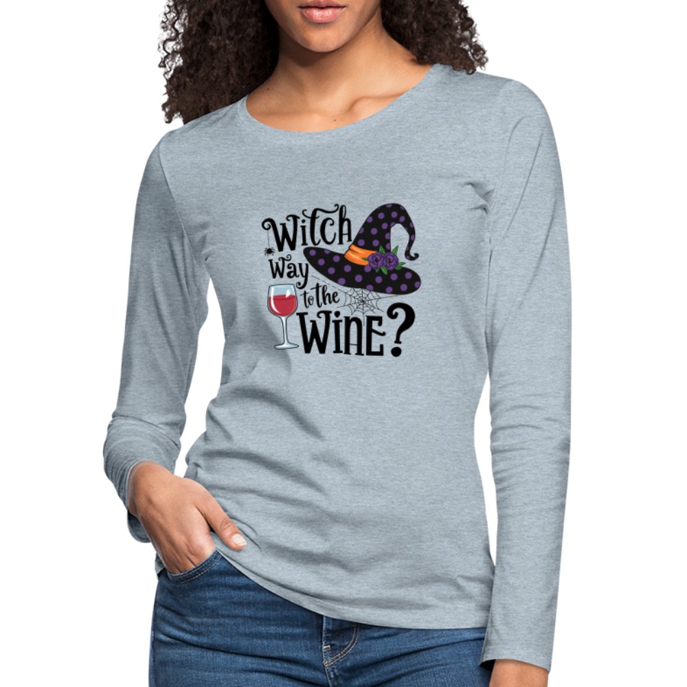 Witch Way To the Wine (Halloween Party Humor) Long Sleeve T-Shirt - heather ice blue