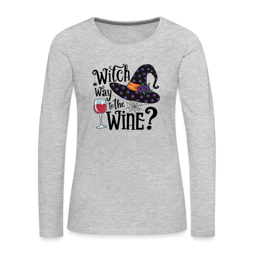 Witch Way To the Wine (Halloween Party Humor) Long Sleeve T-Shirt - heather ice blue