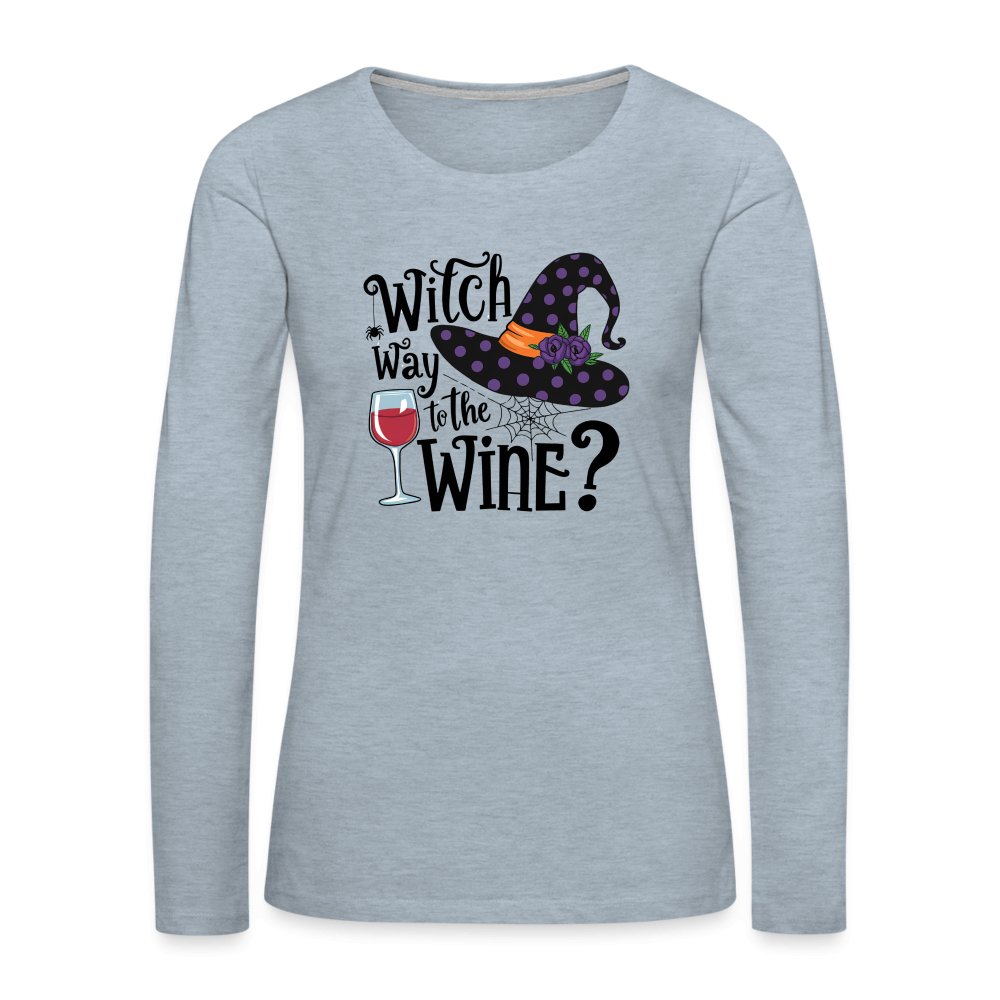 Witch Way To the Wine (Halloween Party Humor) Long Sleeve T-Shirt - heather ice blue