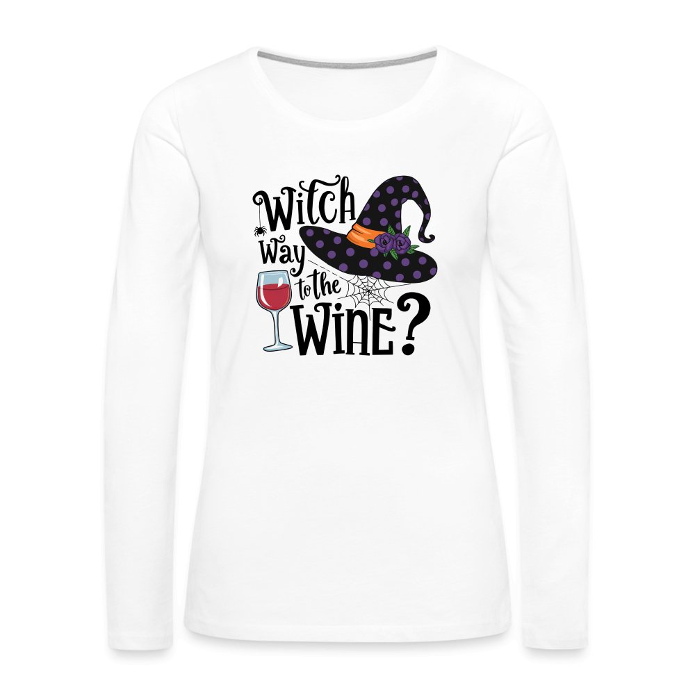 Witch Way To the Wine (Halloween Party Humor) Long Sleeve T-Shirt - white