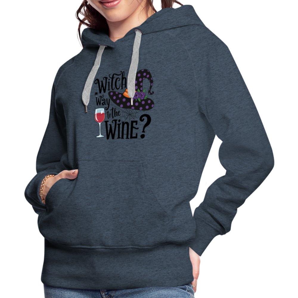 Witch Way To the Wine (Halloween Party Humor) Premium Hoodie - heather denim