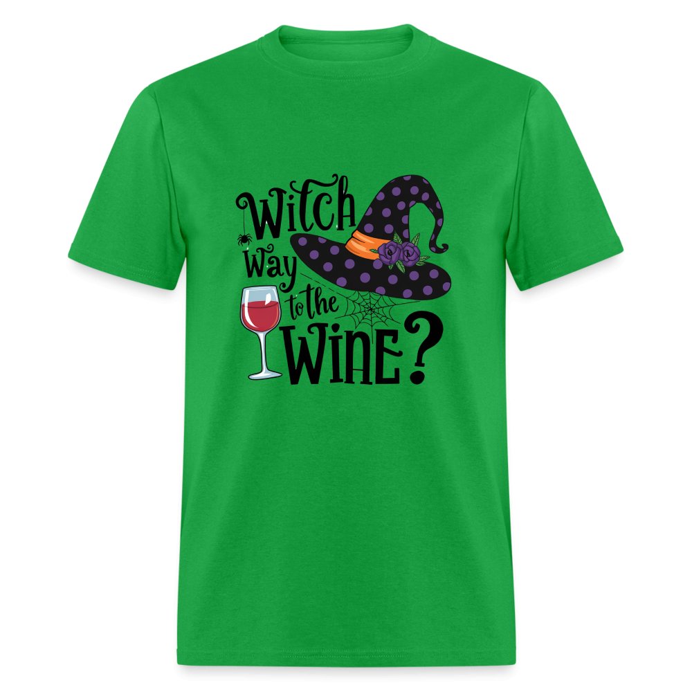 Witch Way To the Wine (Halloween Party Humor) T-Shirt - bright green