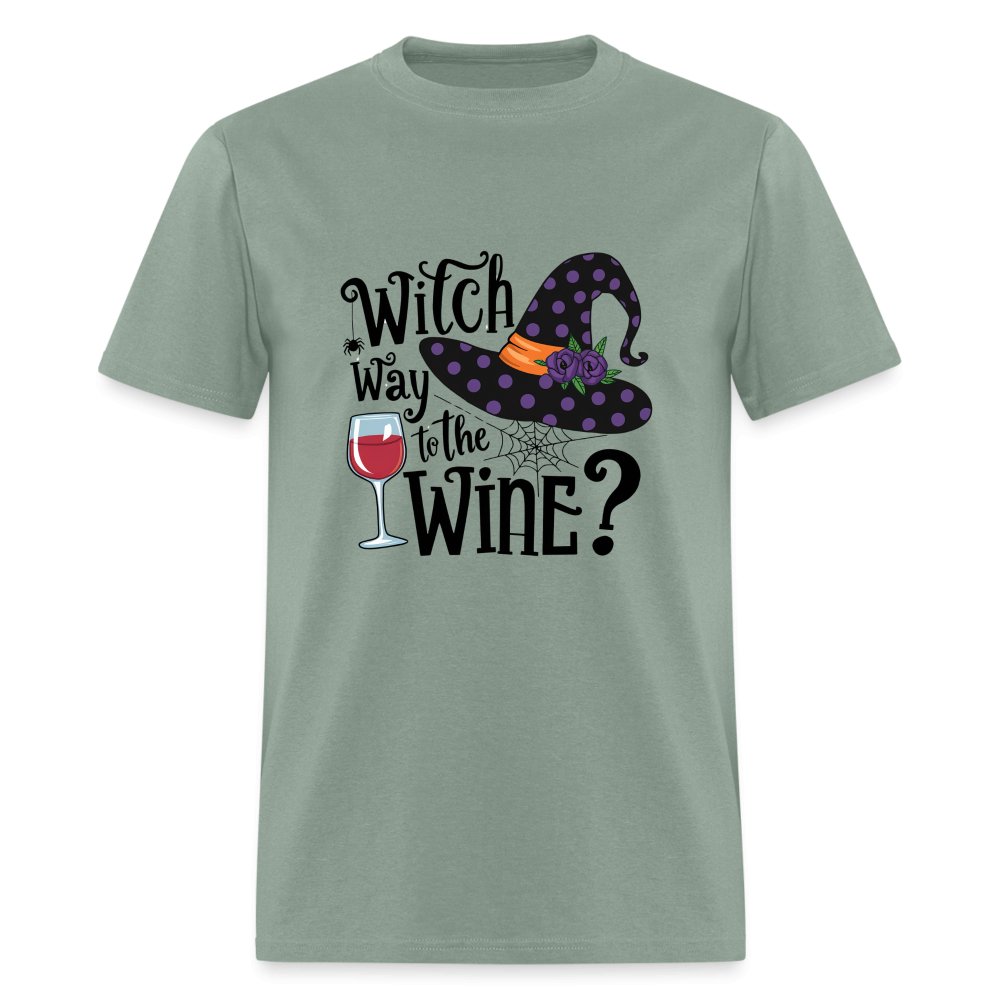 Witch Way To the Wine (Halloween Party Humor) T-Shirt - sage