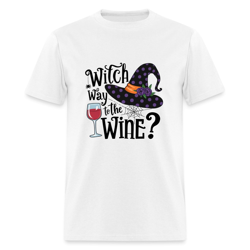 Witch Way To the Wine (Halloween Party Humor) T-Shirt - white