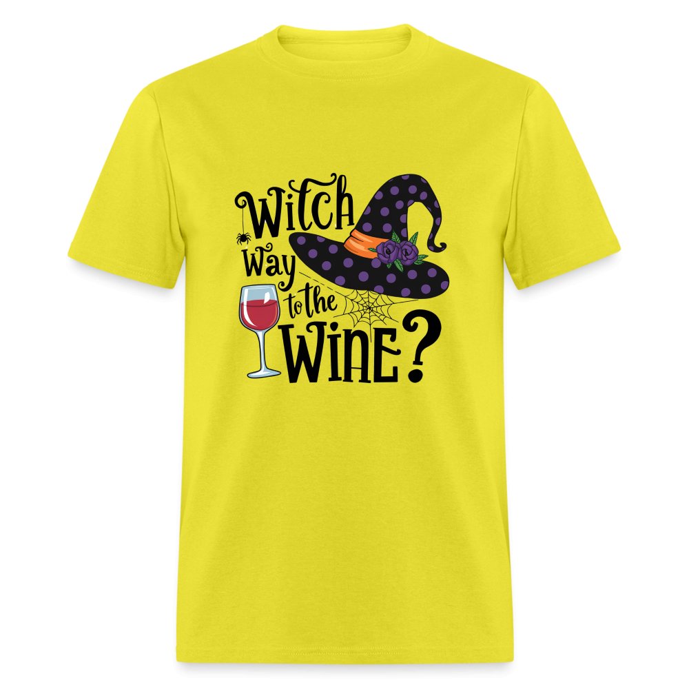 Witch Way To the Wine (Halloween Party Humor) T-Shirt - yellow