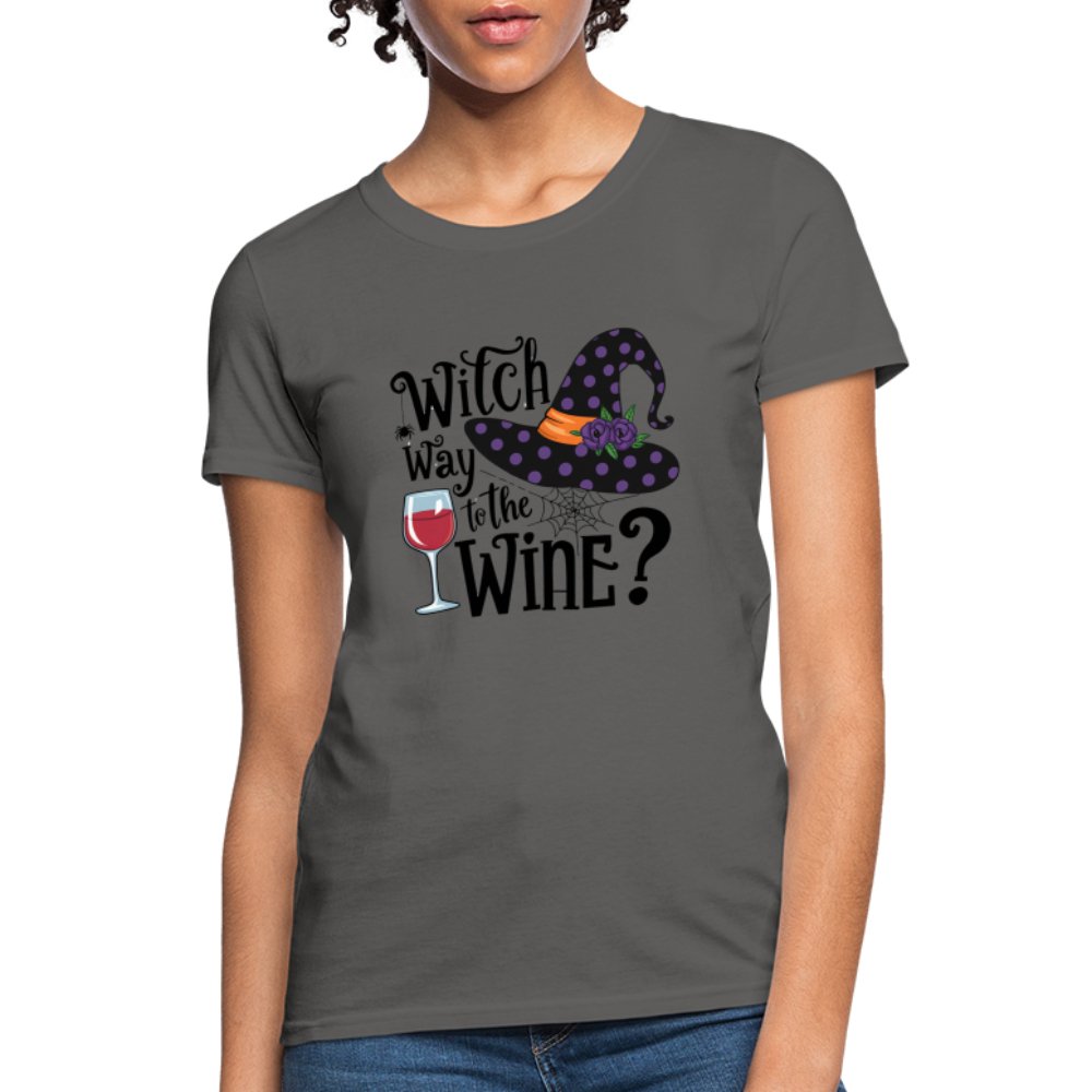 Witch Way To the Wine (Halloween Party Humor) Women's Contoured T-Shirt - charcoal