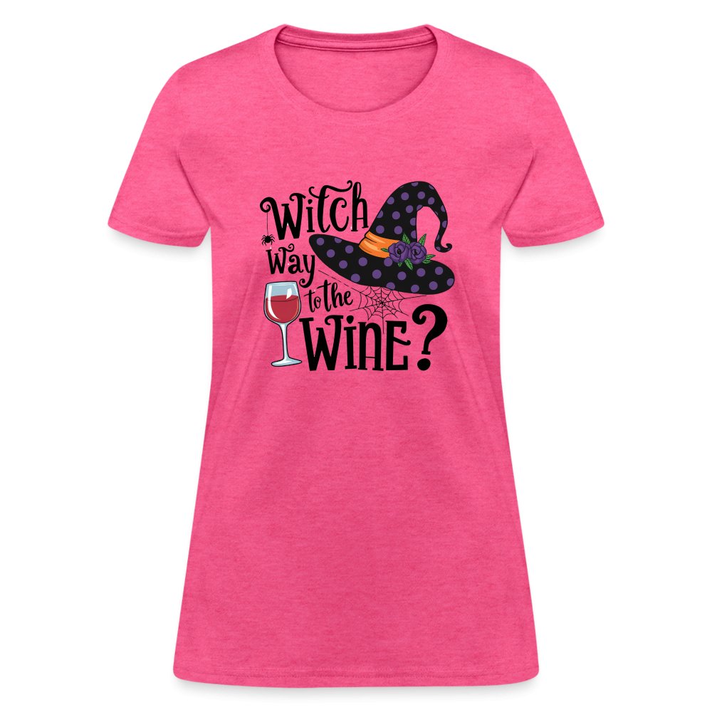 Witch Way To the Wine (Halloween Party Humor) Women's Contoured T-Shirt - heather pink