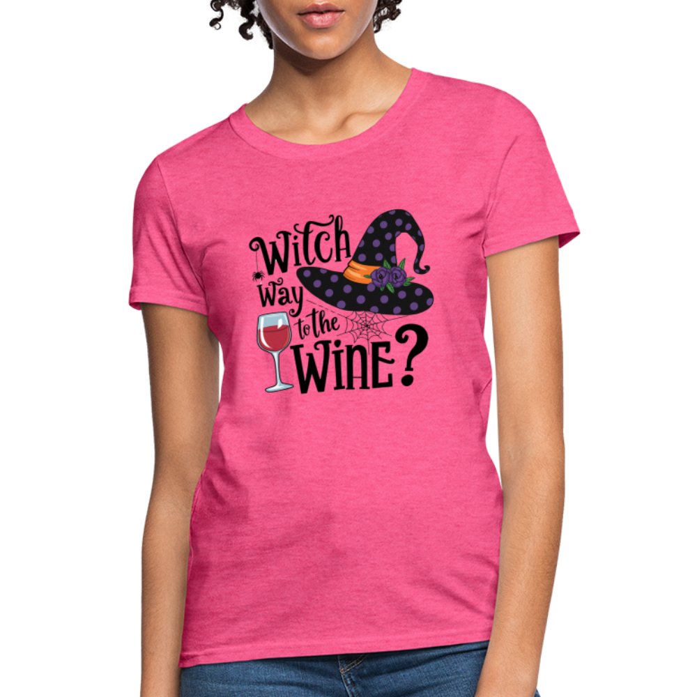 Witch Way To the Wine (Halloween Party Humor) Women's Contoured T-Shirt - heather pink