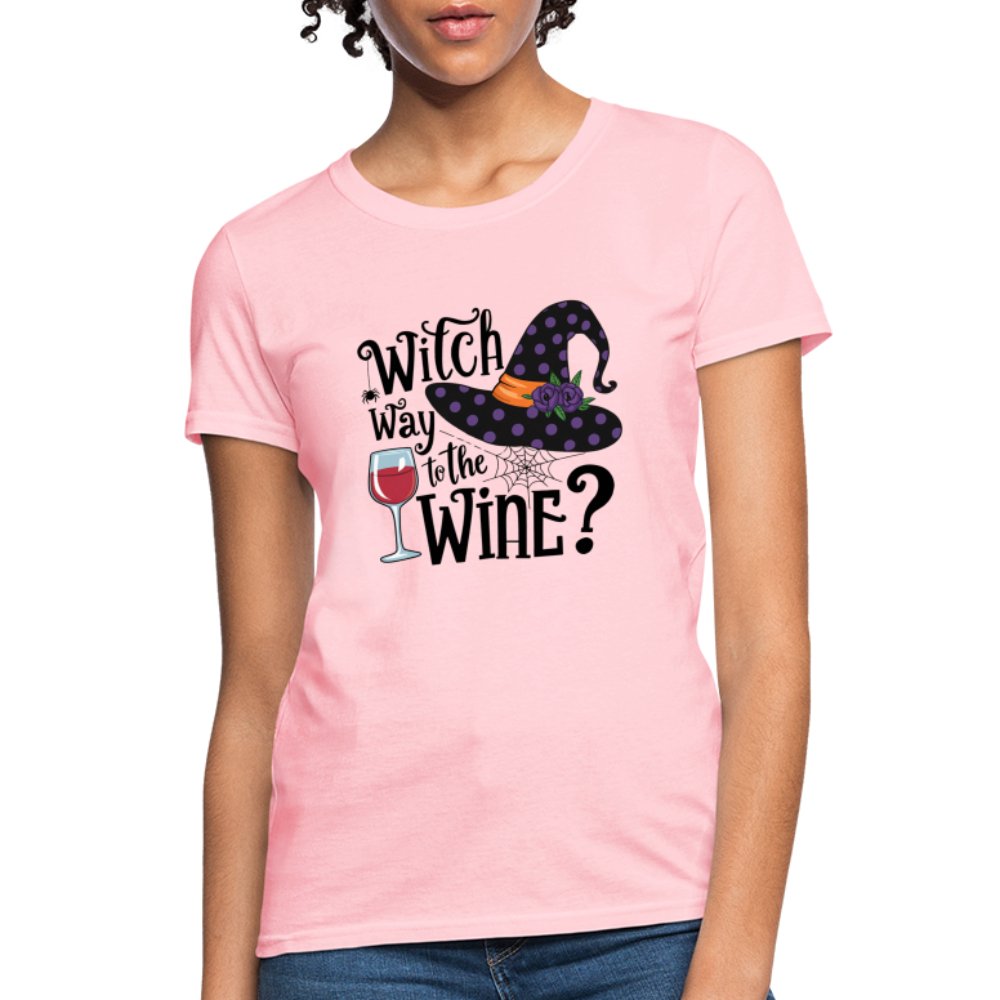 Witch Way To the Wine (Halloween Party Humor) Women's Contoured T-Shirt - pink