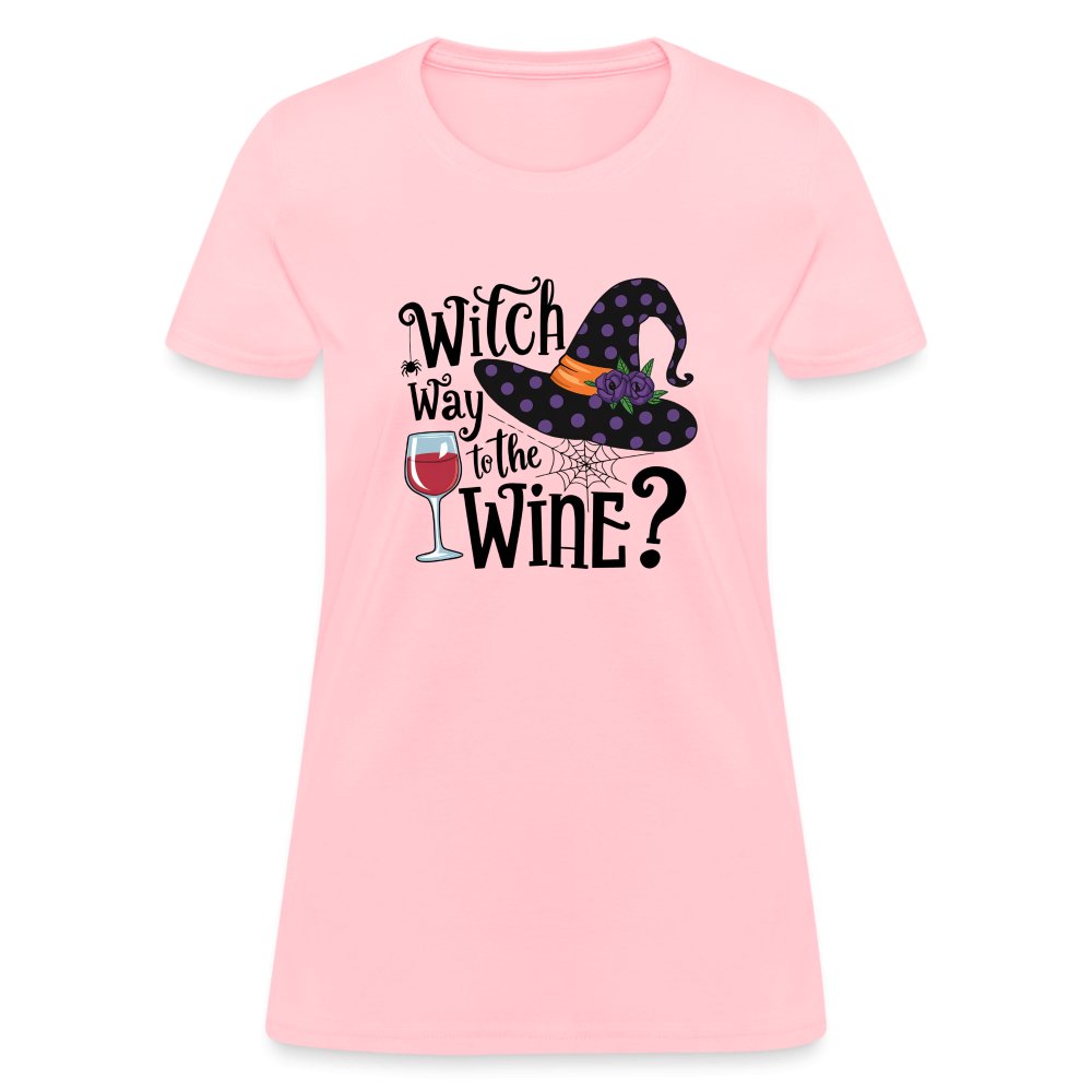 Witch Way To the Wine (Halloween Party Humor) Women's Contoured T-Shirt - pink