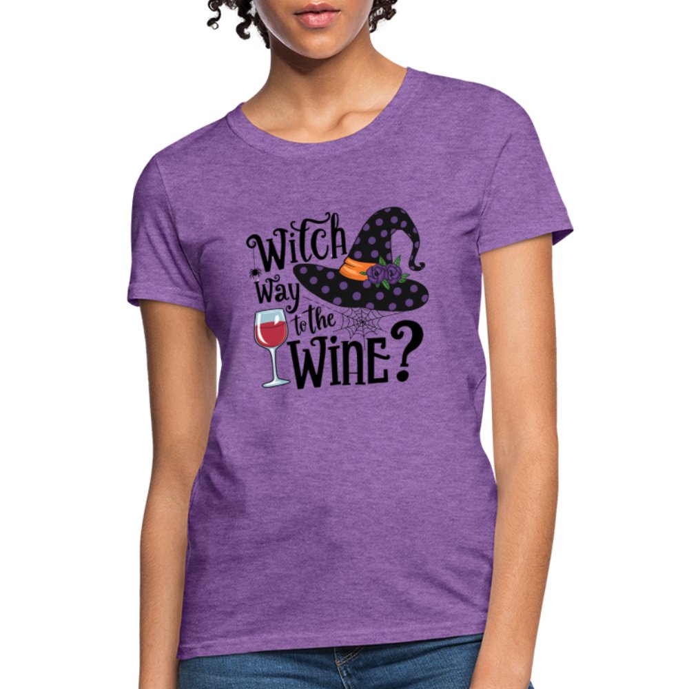 Witch Way To the Wine (Halloween Party Humor) Women's Contoured T-Shirt - purple heather