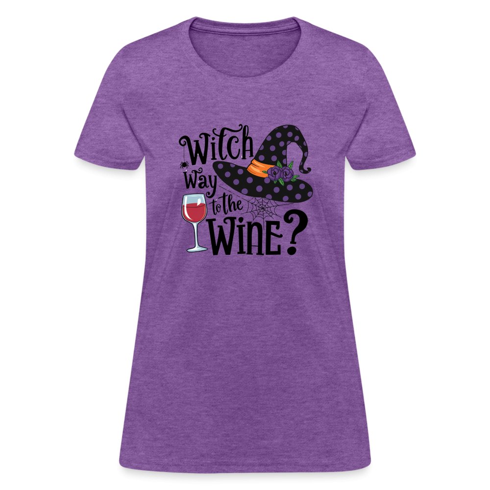 Witch Way To the Wine (Halloween Party Humor) Women's Contoured T-Shirt - purple heather