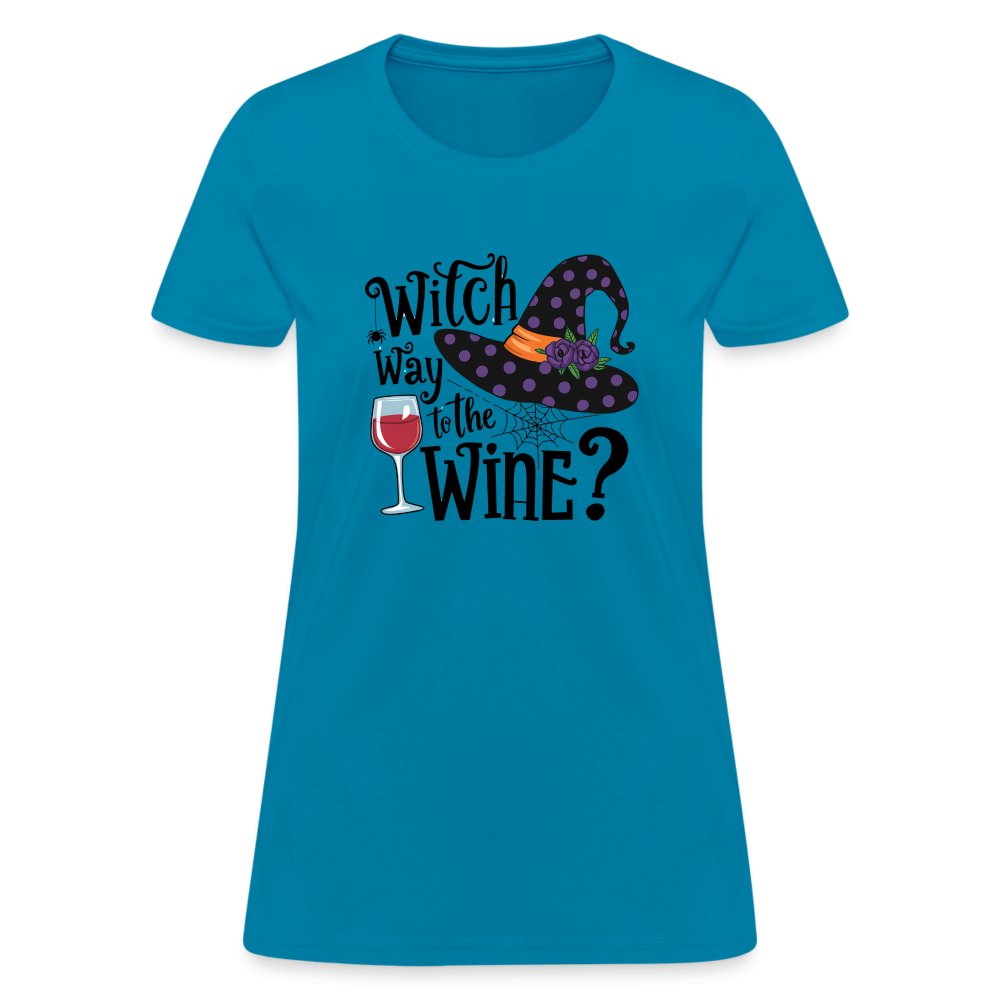 Witch Way To the Wine (Halloween Party Humor) Women's Contoured T-Shirt - turquoise