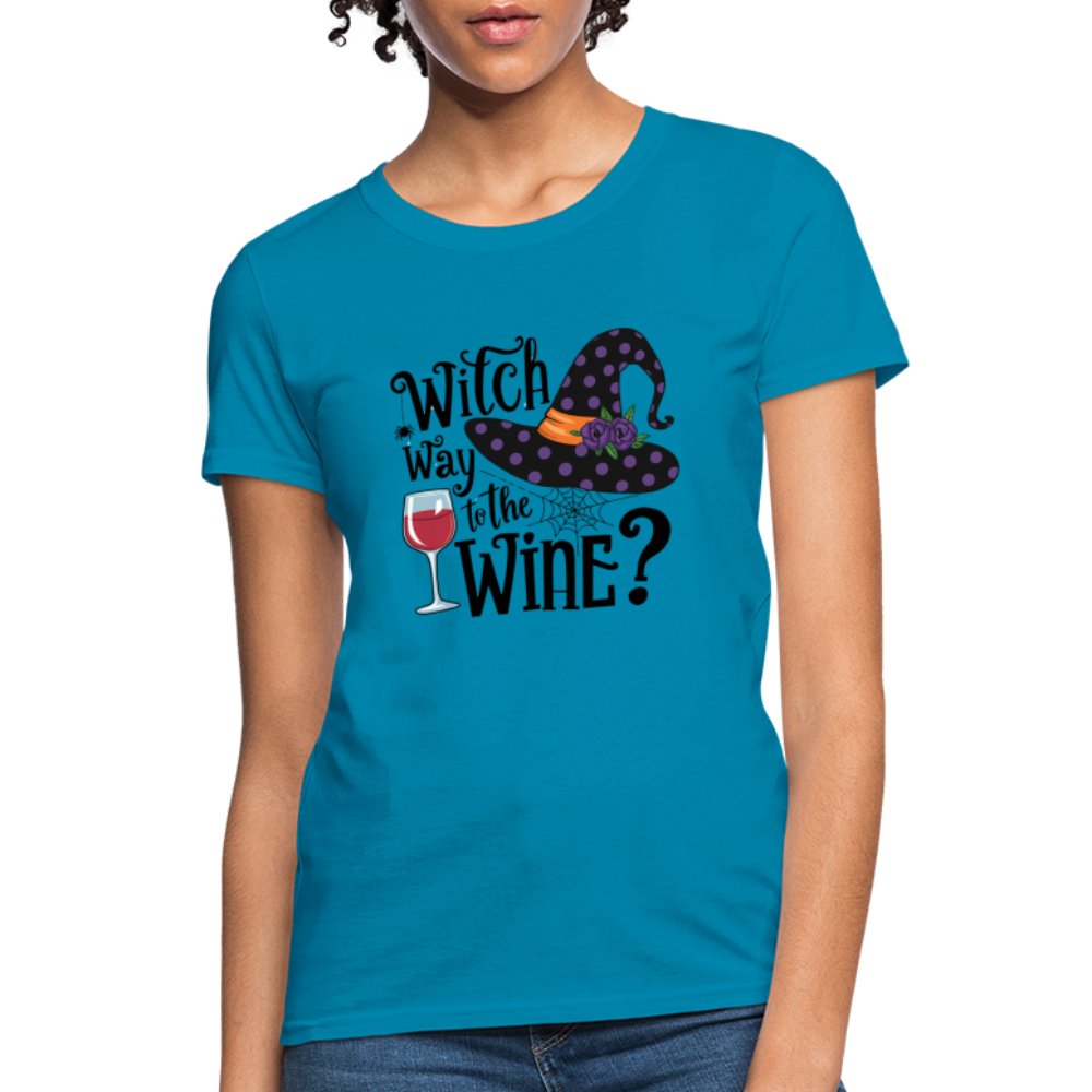 Witch Way To the Wine (Halloween Party Humor) Women's Contoured T-Shirt - turquoise