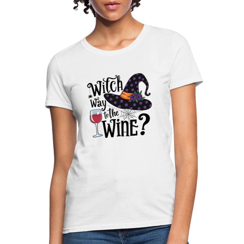 Witch Way To the Wine (Halloween Party Humor) Women's Contoured T-Shirt - white