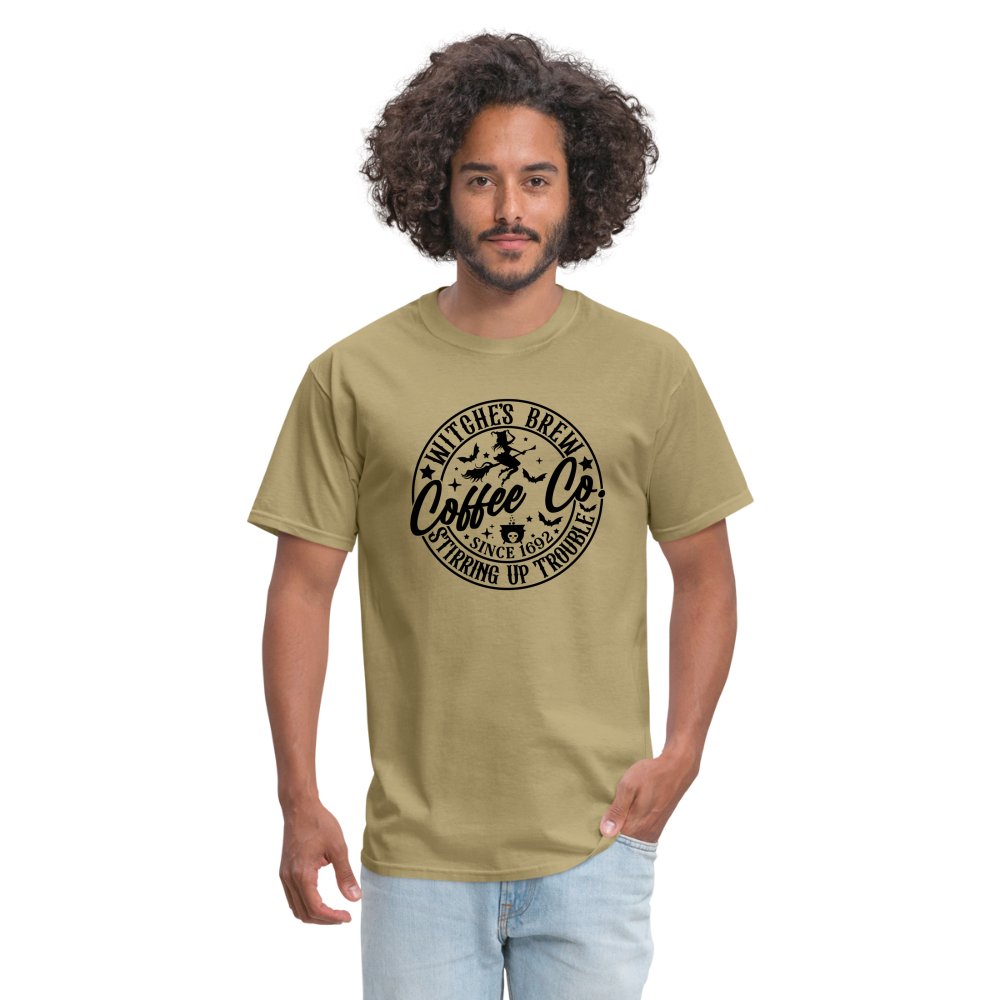 Witches Brew Coffee Co, Stirring Up Trouble Since 1692 T-Shirt - khaki